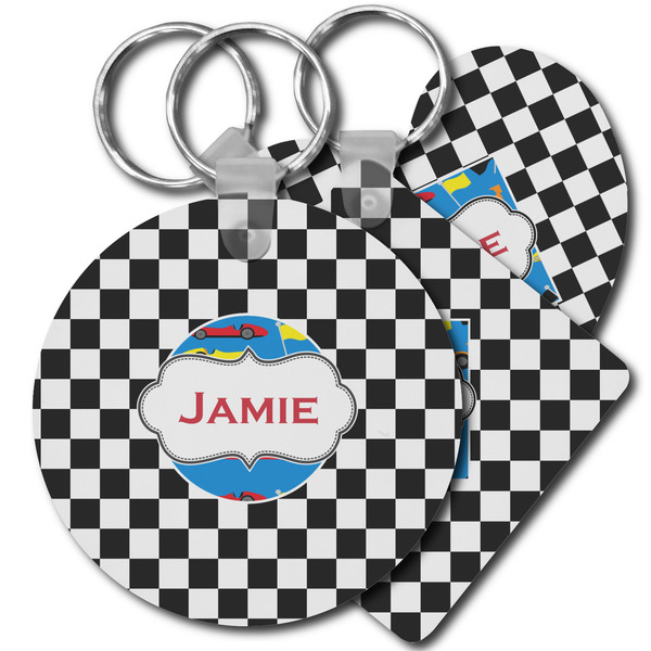 Custom Checkers & Racecars Plastic Keychain (Personalized)