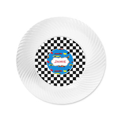 Checkers & Racecars Plastic Party Appetizer & Dessert Plates - 6" (Personalized)
