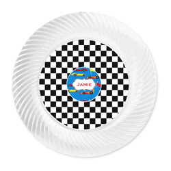 Checkers & Racecars Plastic Party Dinner Plates - 10" (Personalized)