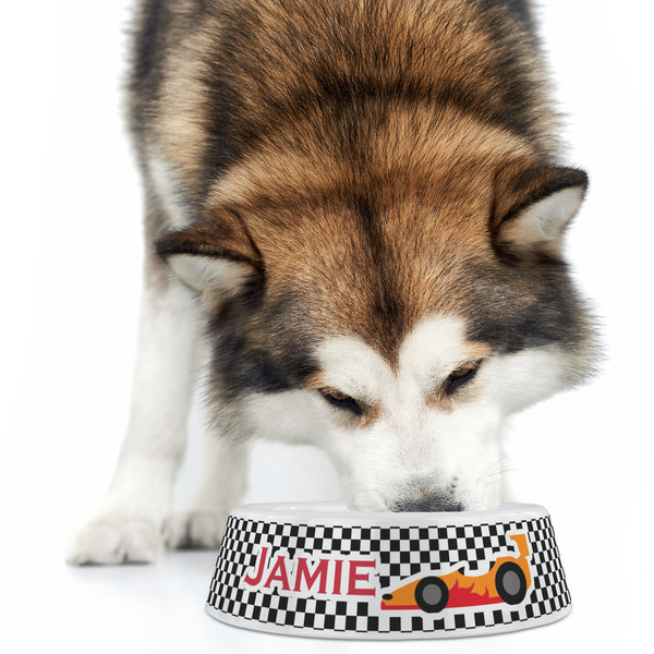 Checkers & Racecars Plastic Pet Bowls - Large - LIFESTYLE