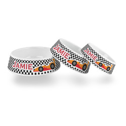 Checkers & Racecars Plastic Dog Bowl (Personalized)