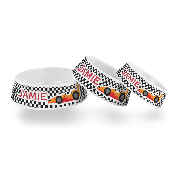 Checkers & Racecars Plastic Pet Bowls - PARENT MAIN