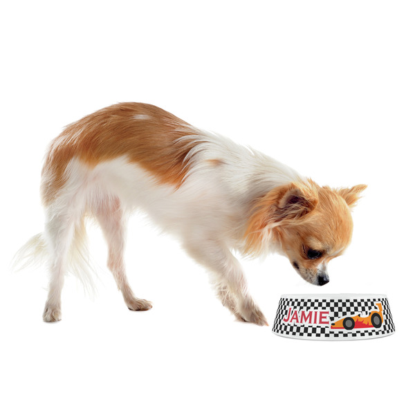 Checkers & Racecars Plastic Pet Bowls - Small - LIFESTYLE