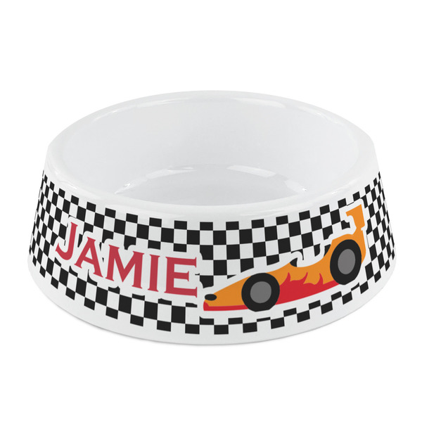 Custom Checkers & Racecars Plastic Dog Bowl - Small (Personalized)