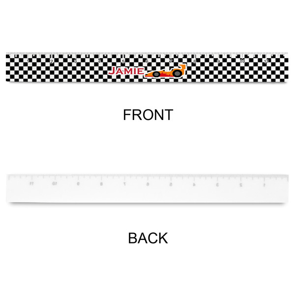 Checkers & Racecars Plastic Ruler - 12" - APPROVAL