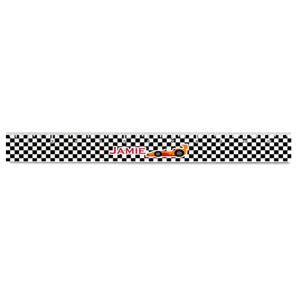 Checkers & Racecars Plastic Ruler - 12" - FRONT