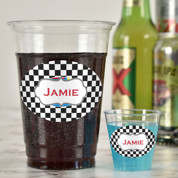 Checkers & Racecars Plastic Shot Glasses - In Context