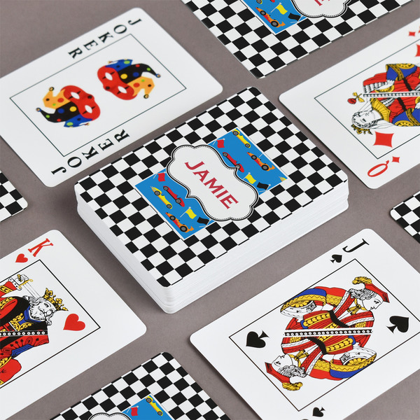 Checkers & Racecars Playing Cards - Front & Back View