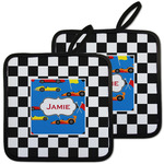 Checkers & Racecars Pot Holders - Set of 2 w/ Name or Text