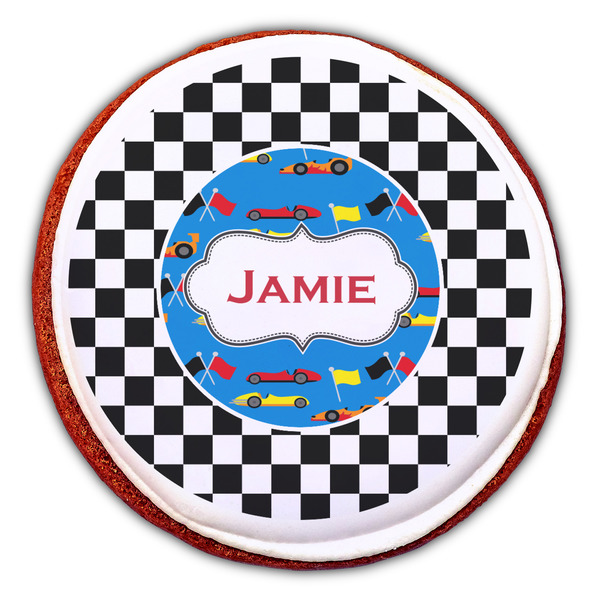Checkers & Racecars Printed Icing Circle - Large - On Cookie