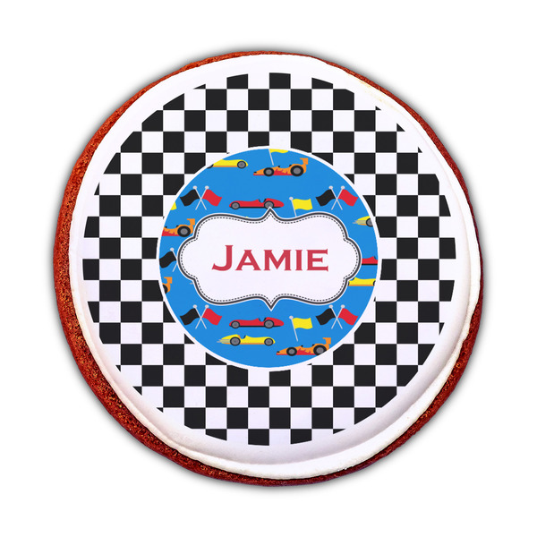 Checkers & Racecars Printed Icing Circle - Medium - On Cookie