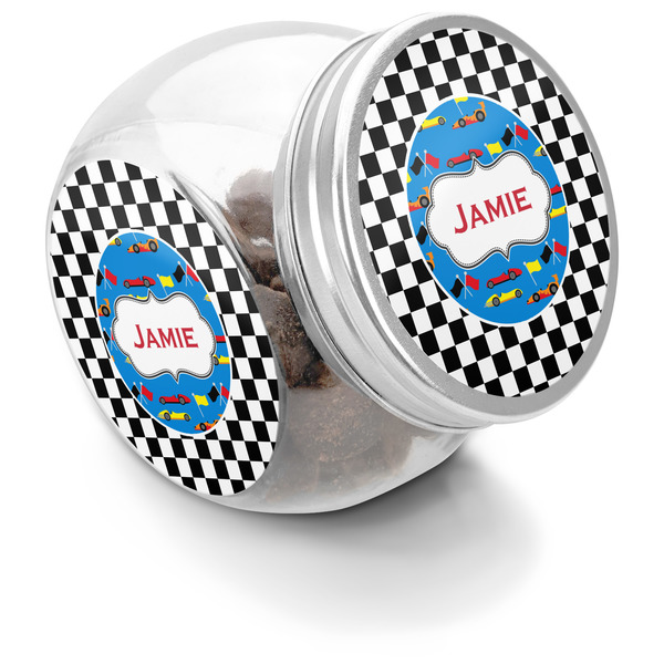 Custom Checkers & Racecars Puppy Treat Jar (Personalized)