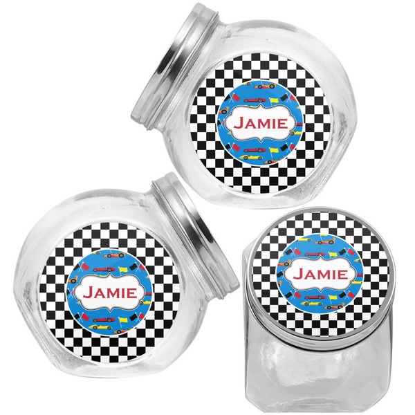 Checkers & Racecars Puppy Treat Jar - Top Left Right