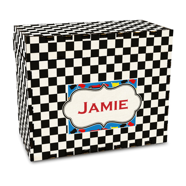 Custom Checkers & Racecars Wood Recipe Box - Full Color Print (Personalized)