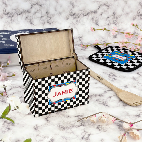 Checkers & Racecars Recipe Box - Full Color - In Context