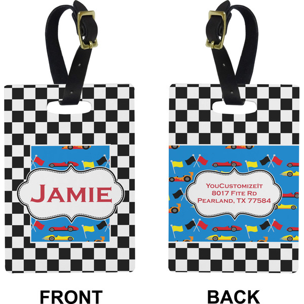Checkers & Racecars Rectangle Luggage Tag (Front + Back)