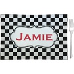 Checkers & Racecars Rectangular Glass Appetizer / Dessert Plate - Single or Set (Personalized)