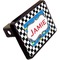 Checkers & Racecars Rectangular Car Hitch Cover w/ FRP Insert (Angle View)