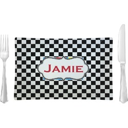 Checkers & Racecars Rectangular Glass Lunch / Dinner Plate - Single or Set (Personalized)