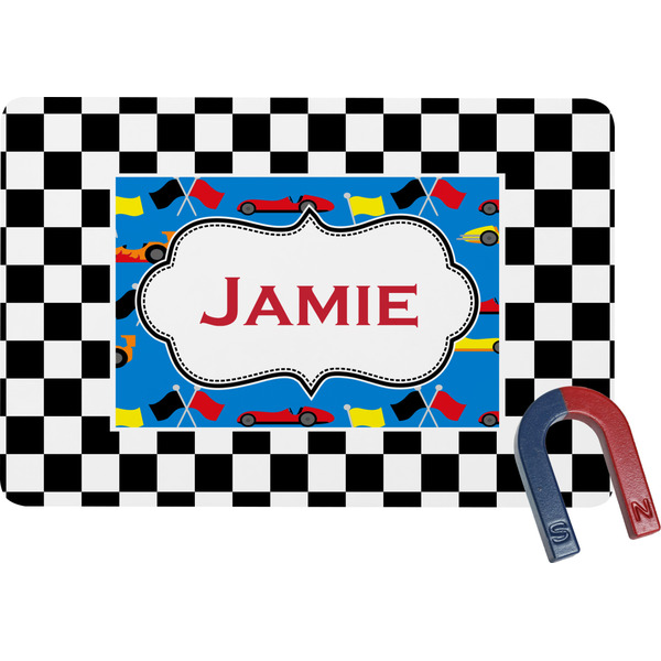 Custom Checkers & Racecars Rectangular Fridge Magnet (Personalized)