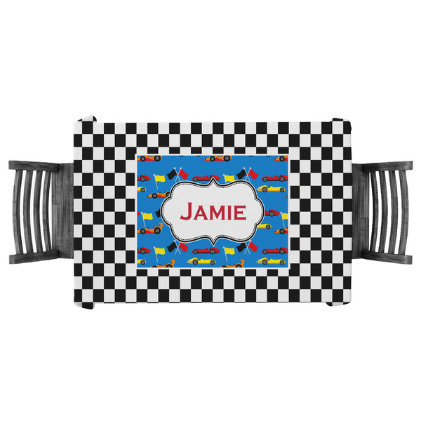 Custom Checkers & Racecars Tablecloth - 58"x58" (Personalized)