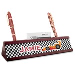 Checkers & Racecars Red Mahogany Nameplate with Business Card Holder (Personalized)