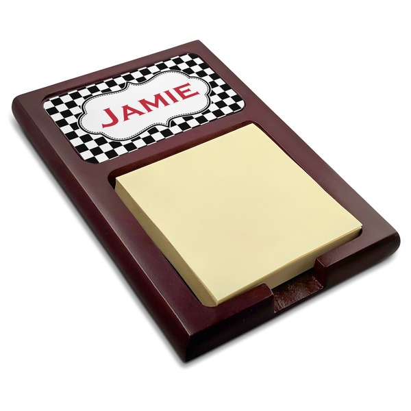 Custom Checkers & Racecars Red Mahogany Sticky Note Holder (Personalized)