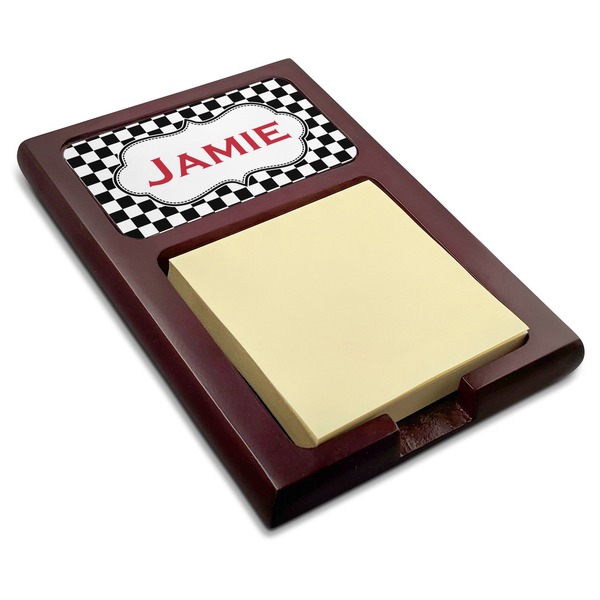 Custom Checkers & Racecars Red Mahogany Sticky Note Holder (Personalized)