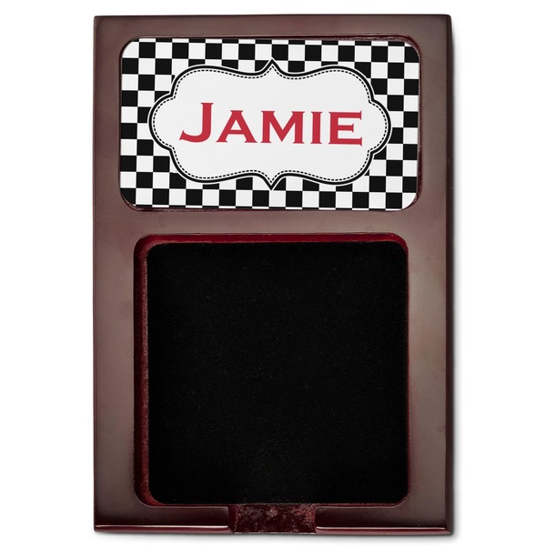 Checkers & Racecars Red Mahogany Sticky Note Holder - Flat