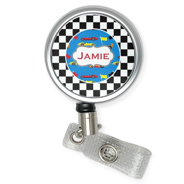 Custom Checkers & Racecars Retractable Badge Reel (Personalized)