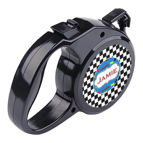Checkers & Racecars Retractable Dog Leash - Angle