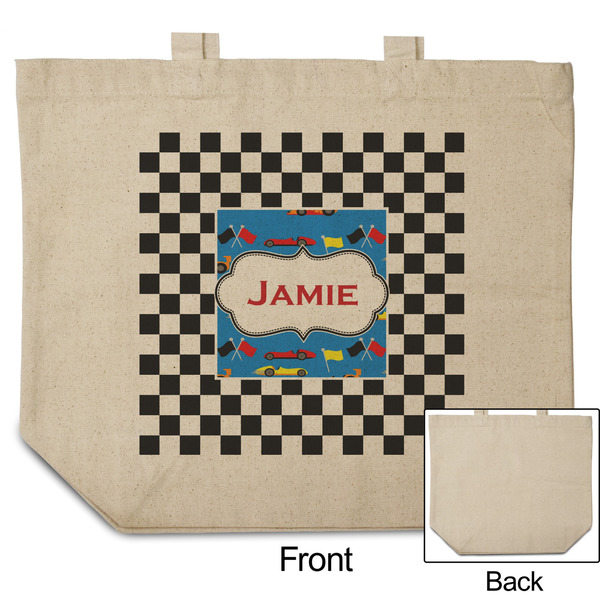 Checkers & Racecars Reusable Cotton Grocery Bag - Front & Back View