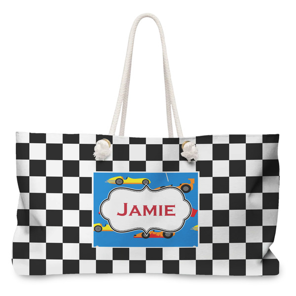 Custom Checkers & Racecars Large Tote Bag with Rope Handles (Personalized)