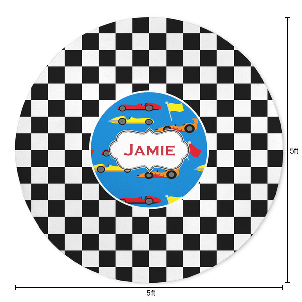 Checkers & Racecars Round Area Rug - Size