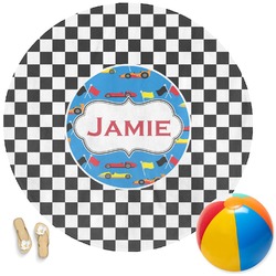 Checkers & Racecars Round Beach Towel (Personalized)