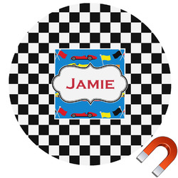 Checkers & Racecars Round Car Magnet - 6" (Personalized)