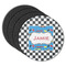 Checkers & Racecars Round Coaster Rubber Back - Main