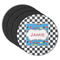 Checkers & Racecars Round Rubber Backed Coasters - Set of 4 (Personalized)