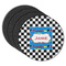 Checkers & Racecars Round Rubber Backed Coasters - Set of 4 (Personalized)