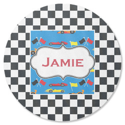 Checkers & Racecars Round Rubber Backed Coaster (Personalized)