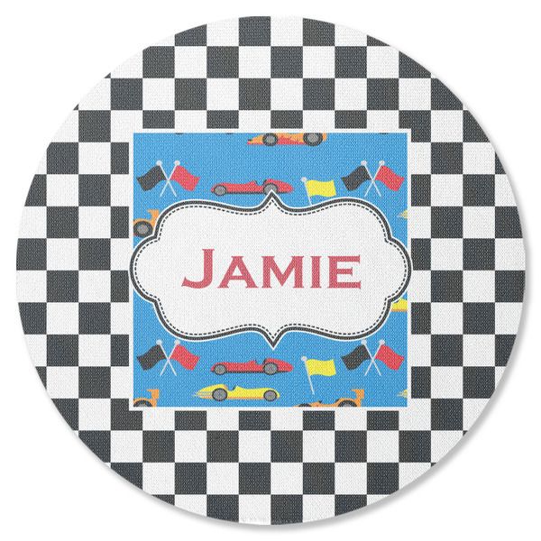 Custom Checkers & Racecars Round Rubber Backed Coaster (Personalized)