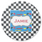 Checkers & Racecars Round Coaster Rubber Back - Single