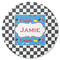 Checkers & Racecars Round Rubber Backed Coaster (Personalized)