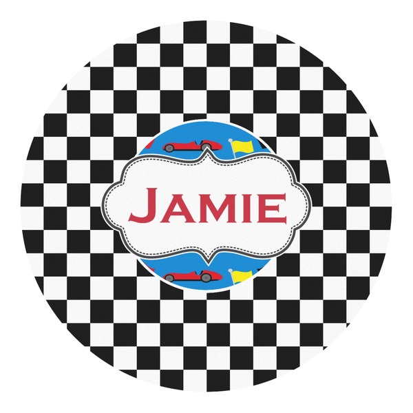 Custom Checkers & Racecars Round Decal (Personalized)
