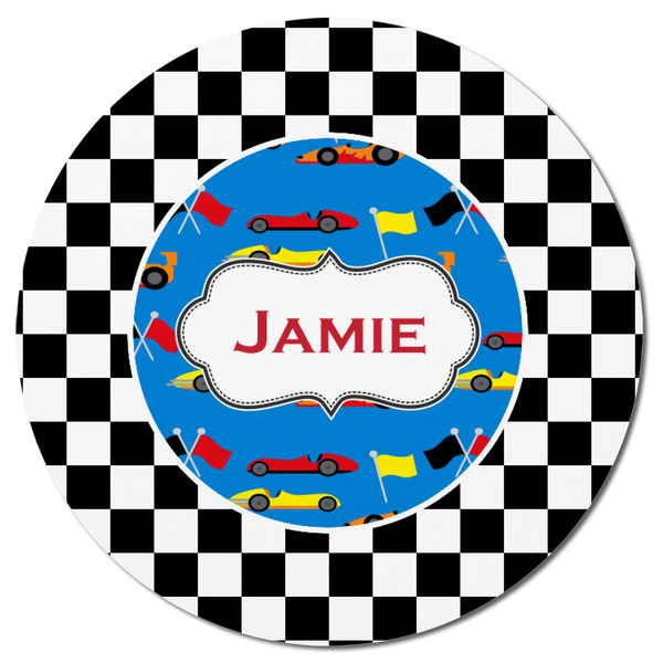Checkers & Racecars Round Fridge Magnet - FRONT