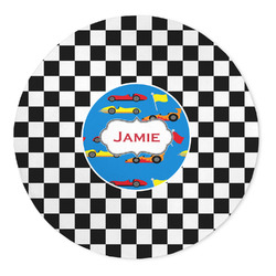 Checkers & Racecars 5' Round Indoor Area Rug (Personalized)