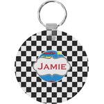 Checkers & Racecars Round Plastic Keychain (Personalized)
