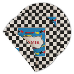 Checkers & Racecars Round Linen Placemat - Double Sided - Set of 4 (Personalized)