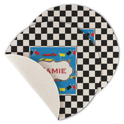 Checkers & Racecars Round Linen Placemat - Single Sided - Set of 4 (Personalized)