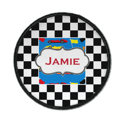 Checkers & Racecars Iron On Round Patch w/ Name or Text